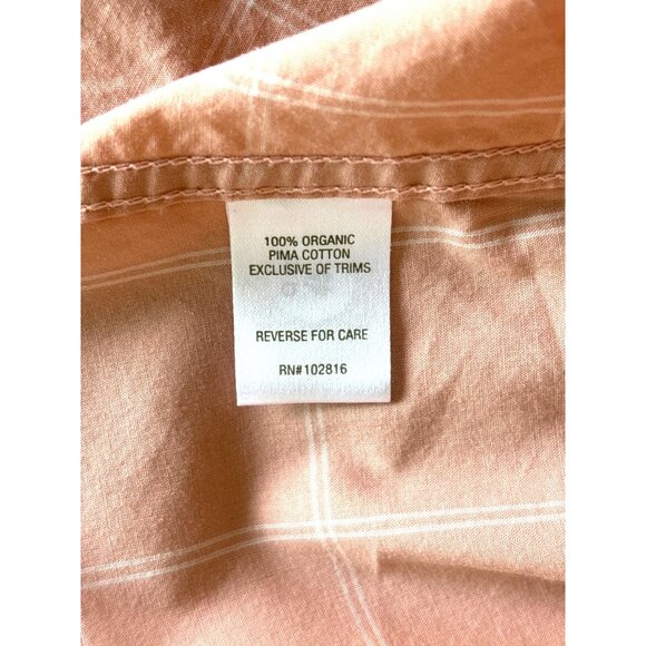 Garnet Hill Shirt Top Blouse Size 12 Window Pane Plaid Peach White EUC Organic C - Picture 8 of 8